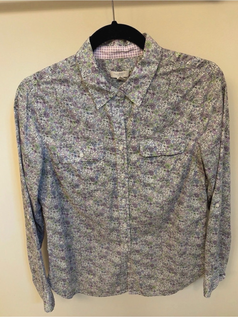 Talbots Men's Lavender and Green Floral Button-Down Shirt
